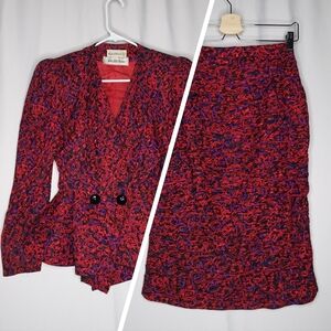 Raul Blanco Saks Fifth Avenue Skirt Suit Set Women Silk Ruched Peplum Rare 80s